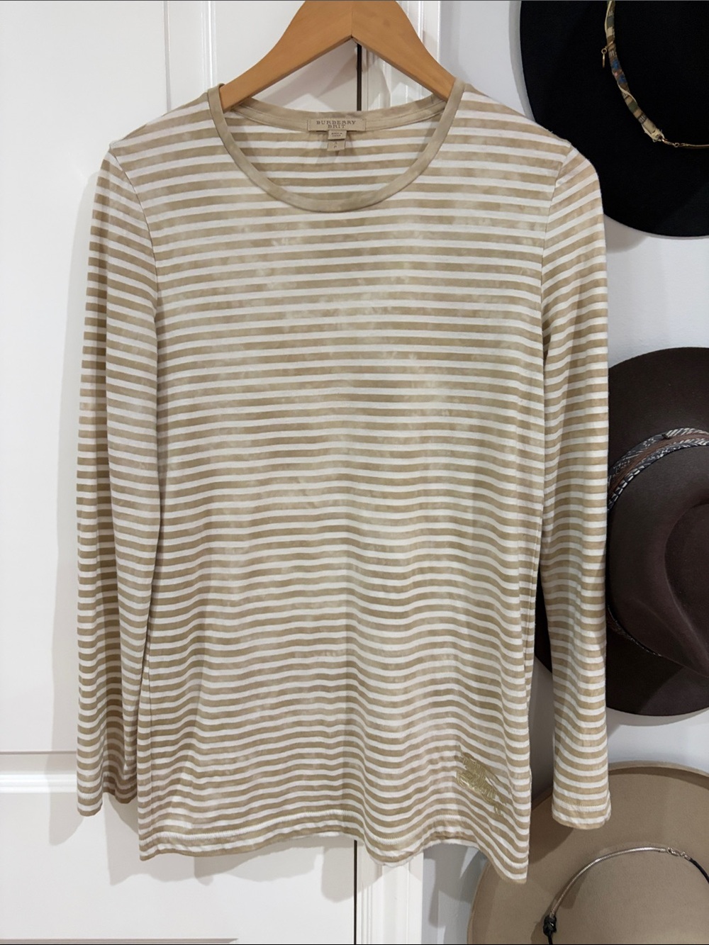 Burberry Beige and White Striped Long Sleeve Tee, nice layering piece.